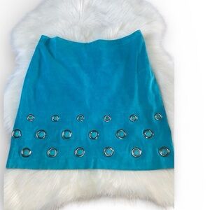 Vintage | Cache Blue Mini Skirt with Grommet Accents